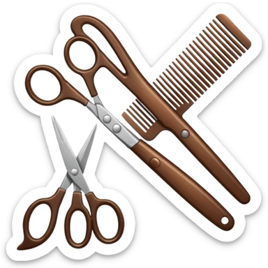 comb and scissors next to smooth hair strands sticker