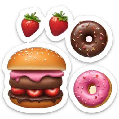a sweet chocolate and strawberry burger with doughnut buns sticker