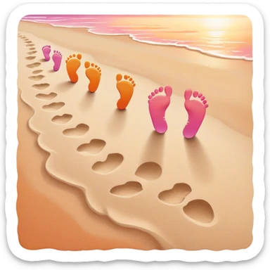 beach sunset. Two sets of footprints—one baby footsteps, the other larger childhood self and inner child sticker