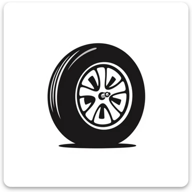 hand-drawn doodle of a car wheel, black lines, minimal detail sticker