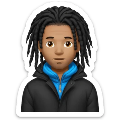 African American man with black dreadlocks shoulder length wearing black bubble winter coat sticker