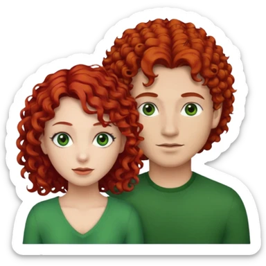 create a couple men with a red hair and browm eyes and woman with curly black hair and green eyes sticker