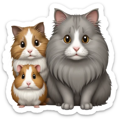 grey long haired cat with two guinea pigs sticker