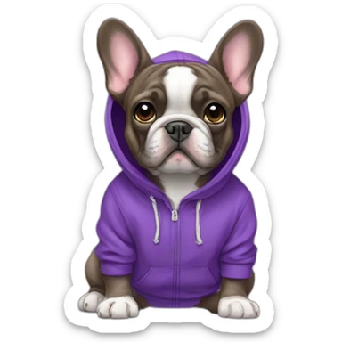 brindle french bulldog in purple hoodie sticker