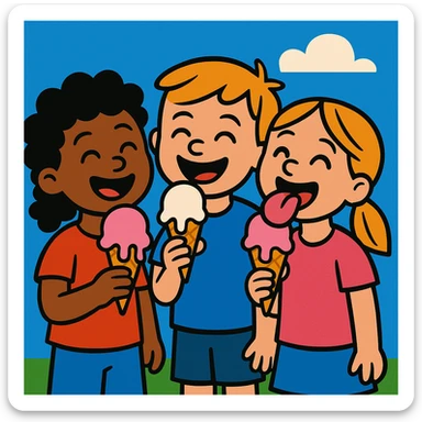 happy children with melting ice cream cones sticker