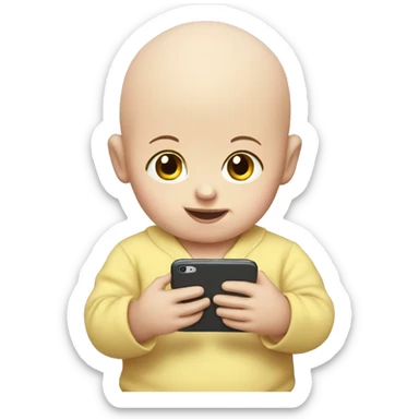 a bald baby with smartphone in its hands sticker
