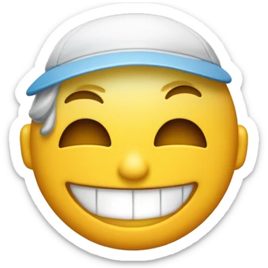 Un emoji sonriente sin un diente y con una gorra piel morena y ojos pequeños sticker