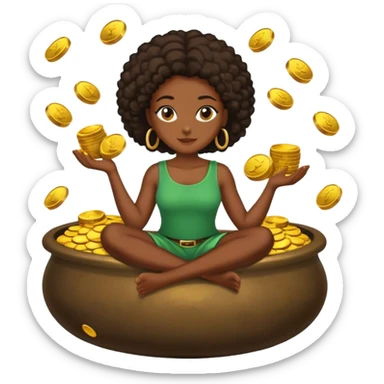 black woman sitting on a pot of gold coins sticker