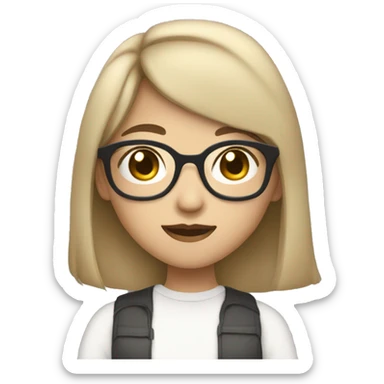 Pretty and coolAsian girl with medium hair on her shoulder and using rounded glasses with light skin and a side bangs sticker