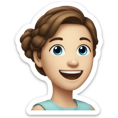 19 year old girl, brown hair, white skin, blue eyes, laughing sticker