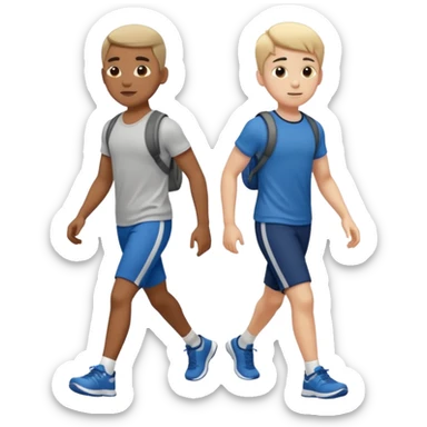 two boys walking, wearing gym clothes, full body sticker