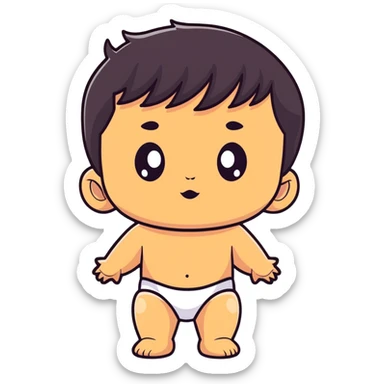 Baby boy face with big eyes, medium skin tone, and black hair sticker