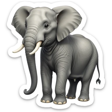 cinematic-elephant-realistic-full-body-standing-emoji,-massive-frame-calmly-balanced,-long-trunk-curled-slightly,-head-tilted-dramatically,-wrinkled-grey-skin,-majestic-tusks-catching-the-light,-simplified-yet-realistic-focused-features,-highly-detailed,-glowing-with-an-almost-sarcastic-glow sticker