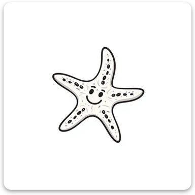 A sea star/starfish with detailed texture in pastel colors (dd9fb0, ffc6d3, a3bfc9, c4bee2, f1b091), hand-drawn doodle style sticker