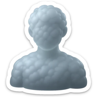 A person from the shoulders up, entirely composed of fluffy, convex white clouds. sticker