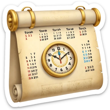 calendar page with clock overlay and torah scroll sticker