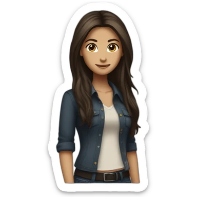 Elena Gilbert with long hair and a ribbed button-down t-shirt sticker