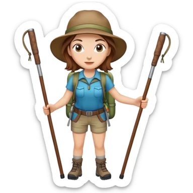 White female hiker with brown hair holding poles sticker