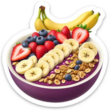 Açaí bowl with bananas and strawberries  and granola sticker