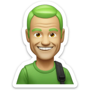 Michael “Flea” Balzary faceshot, with neon green short hair, smiling, showing gap in front teeth,he is the bass player for Red Hot Chili Peppers sticker