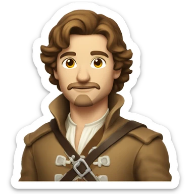 Musketeer man beige jacket short brown hair smirk sticker