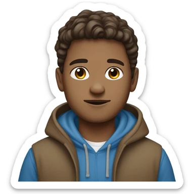 generate me a white boy with brown hair wearing a blue GAP hoodie sticker