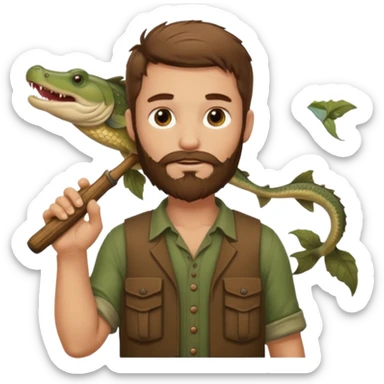 Handsome, white, bearded, brown haired Swamp boy w gar in hand sticker