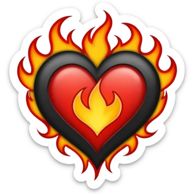 Black and red heart with flames tattoo style sticker