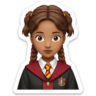 Angelina Johnson in harry potter, wear hogwarts gryfindor uniform, hair tied neatly sticker