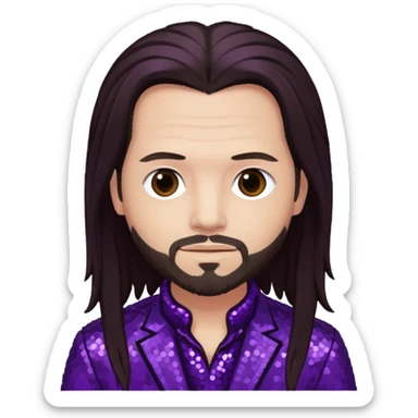 Jonathan Davis with long dark brown hair, purple sequin outfit sticker