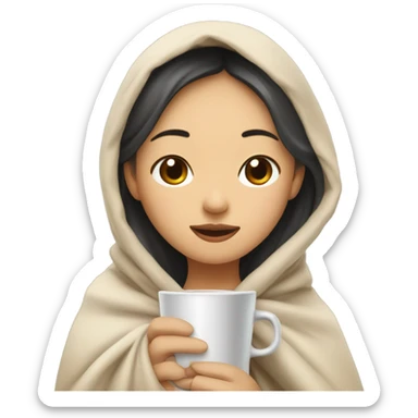 asian girl inside a blanket sipping coffee eyes closed sticker
