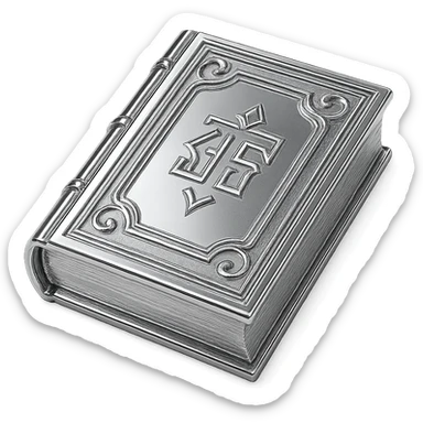 reflective chrome book with intricate details on the cover, highly polished sticker