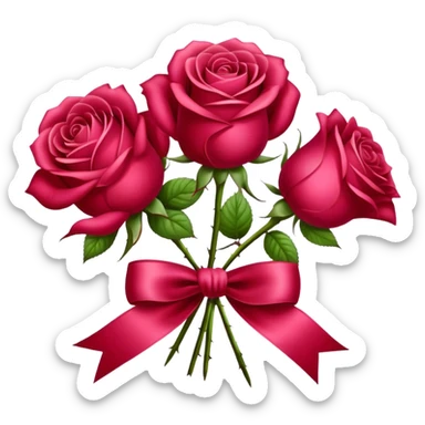 Roses in Persian red color tied with silk aesthetic ribbon of powder raspberry color in glamour vintage theme sticker