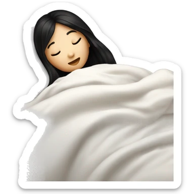 asian cute girl with long beauty black hair sleeping with white blanket and pillow sticker