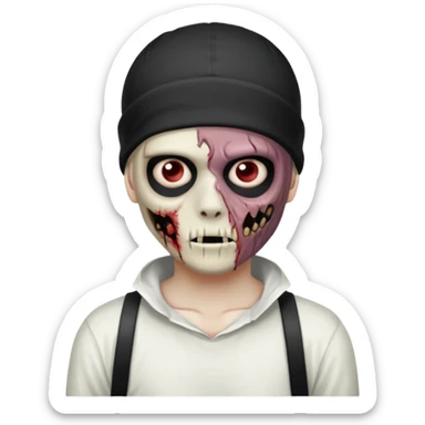 zombie boy with emo hair and white shirt with a ski mask on hair FROM Nike pra syna sticker