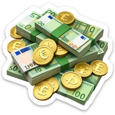 pile of euro coins and euro bank notes sticker