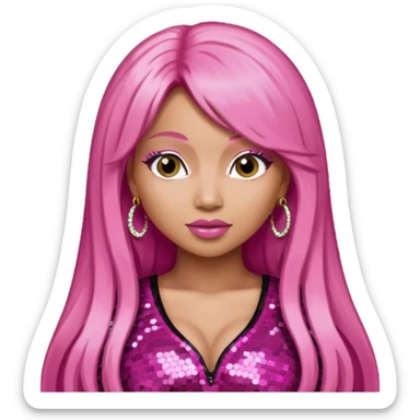 Nicki Minaj with long pink hair, dark pink sequin outfit  sticker