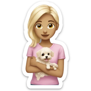 Cute blond girl holding a maltipoo  sticker