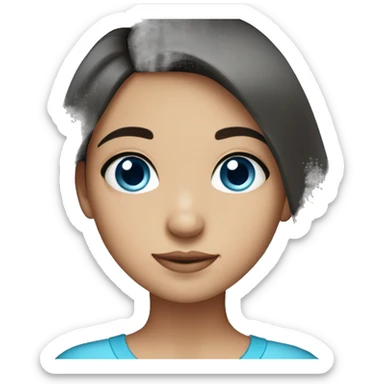 Cute girl with straight dark hair in a middle part and blue eyes sticker