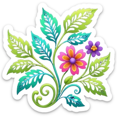 dark colorful filigree design, leaf shapes, flower shapes, nature shapes, toxic nature, toxic plants sticker