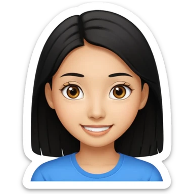 20 yr old asian woman hair  center part big eyes big smile tanned skin straight black hair center part hair  sticker