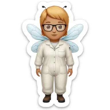 full body medium plus size bee keeper with  short light strawberry blonde hair and goatee wearing glasses  sticker