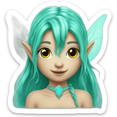cute turquoise elf fairy with long hair sticker
