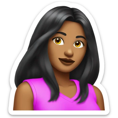 Tanned woman with long black hair dressed in Y2K hair, makeup, and neon attire sticker