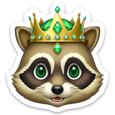 Bright green colored Racoon , with jewelled crown sticker