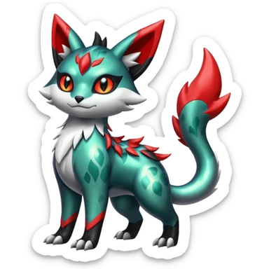 Shiny Silvery Colorful Iridescent Oriental painted marked patterned Asian beautiful elegant extravagant extraordinary Litten-Zygarde-Zangoose-fusion sticker