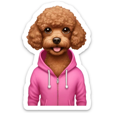 Brown toy-poodle in pink hoodie  sticker