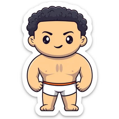 shirtless male athlete with white skin and black curly hair on top with shaved sides sticker