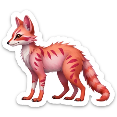Feral Rare Fantasy light pastel gradient-pink-red-orange Vernid-Sergal-Genet-species by LiLaiRa, random markings, tufted ears, full body, 4 legs sticker