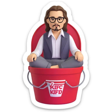 Johnny Depp sitting in a KFC bucket, long hair, facial hair sticker